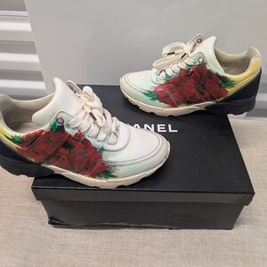 Chanel White and Red Sneakers
